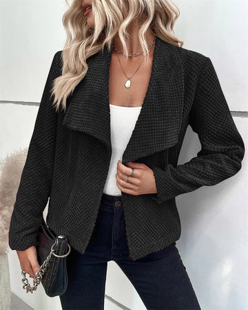 Women's Open-Front Jacket - Textured Waffle-Knit - Shawl Collar - Long Sleeve Lightweight