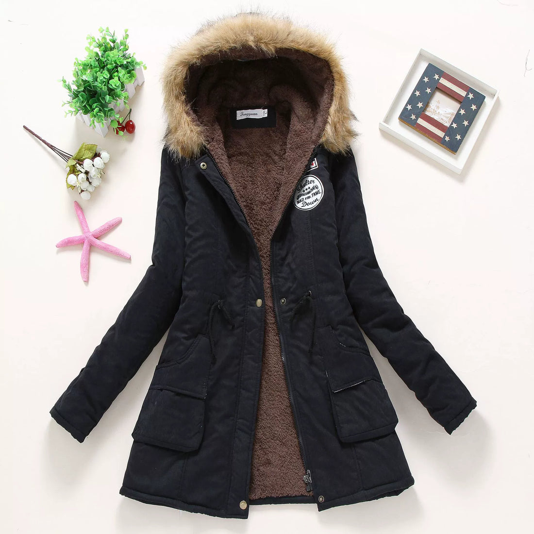 Women’s Winter Parka Jacket – Faux Fur Hood – Plush Interior – Relaxed Fit