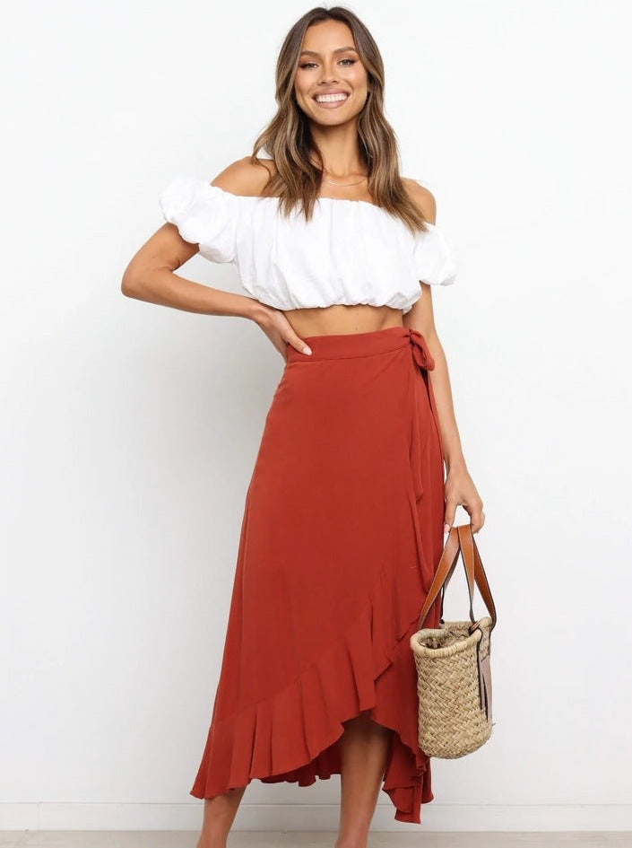 Venice- asymmetrical red long skirt