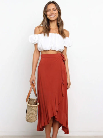 Venice- asymmetrical red long skirt