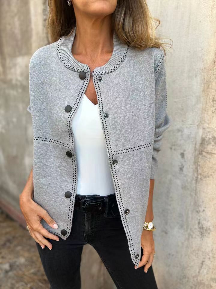 Women’s Cardigan – Loose Fit Knit – Button Front – Round Neck – Soft Textured Layer