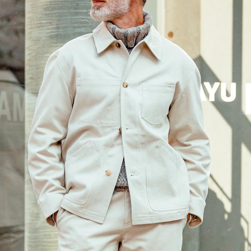 Men’s Work Jacket – Rugged Cotton – Structured Fit – Utility Pockets – Button Front