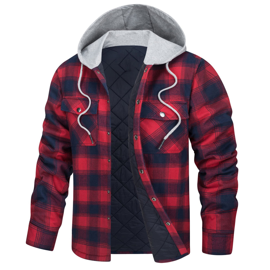 Men's autumn/winter plaid cotton coat with hood