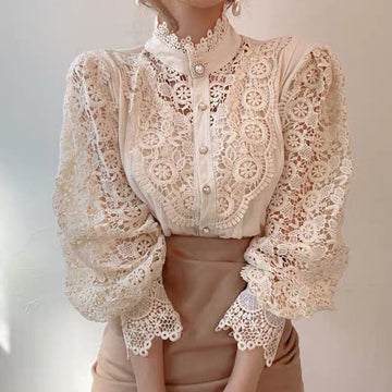 Florence - Lace Hollow Flower Long Sleeve Blouse