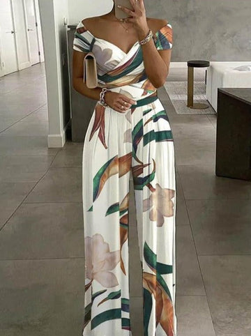 Women's off-shoulder floral print jumpsuit