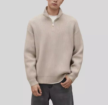 Men’s Quarter Zip Pullover Sweater – Relaxed Fit – Casual Street Style