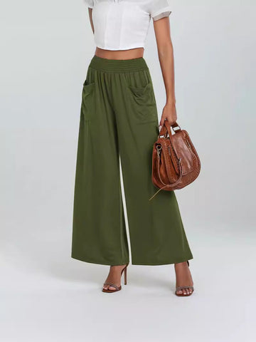 Women’s Wide-Leg Pants – High Waist – Elastic Waistband – Full Length – Cotton Blend