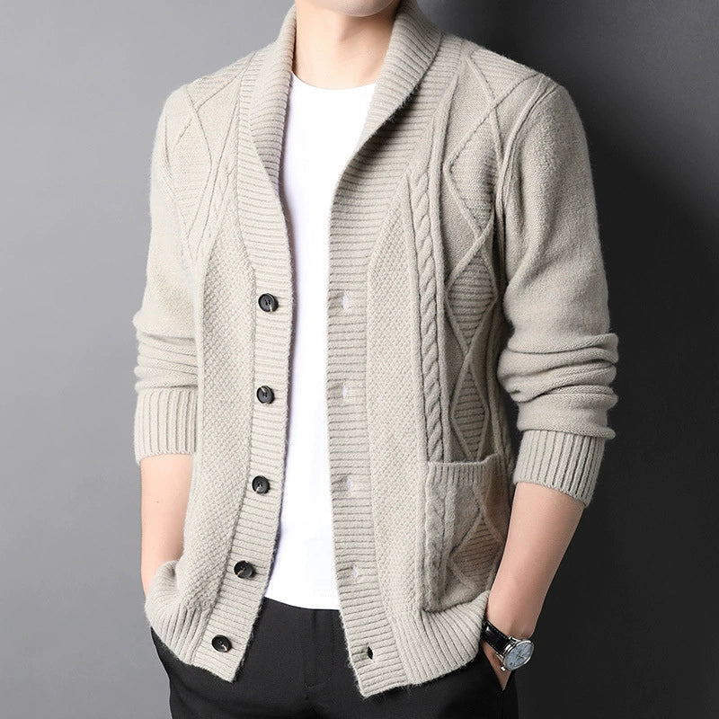 Marlow Regular Fit Cardigan | Shawl Collar Cable Knit Button-Up