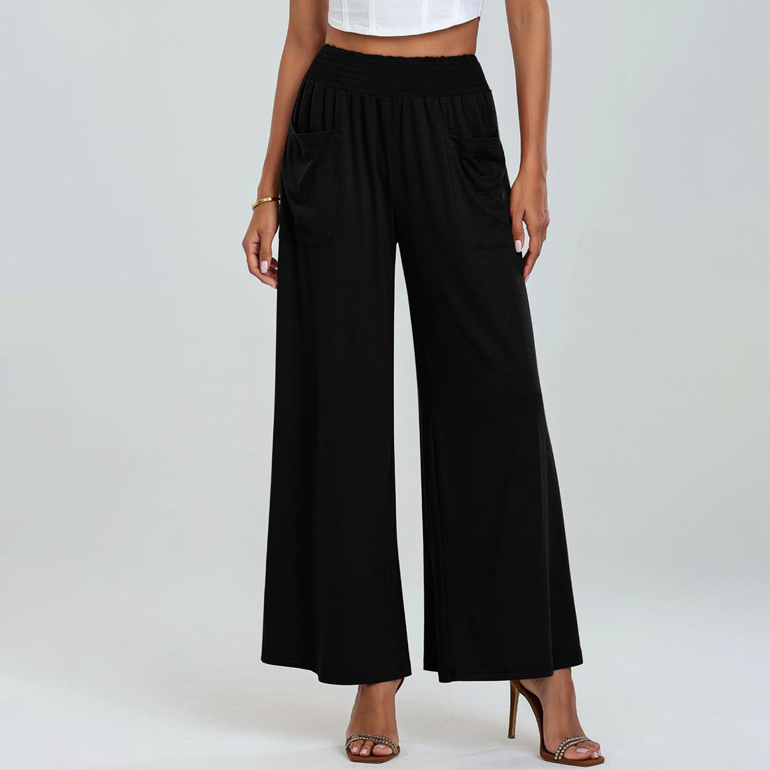 Women’s Wide-Leg Pants – High Waist – Elastic Waistband – Full Length – Cotton Blend