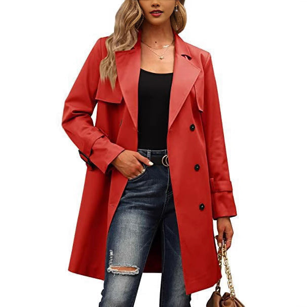 Women’s Long Coat – Wool Blend – Tailored Fit – Double-Breasted Formal Style