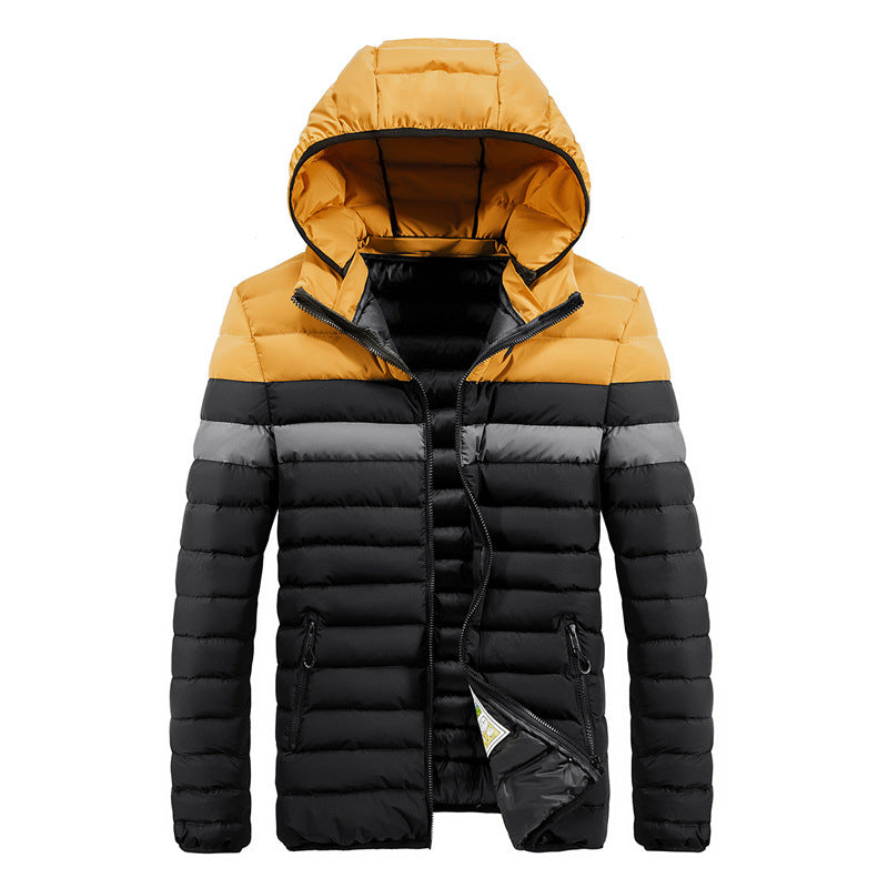 Men's color-block winter puffer jacket with hood for men