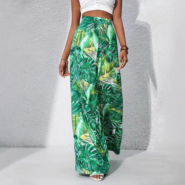 Women’s Wide-Leg Pants – High Waist – Lightweight Breathable Fabric – Floral Print