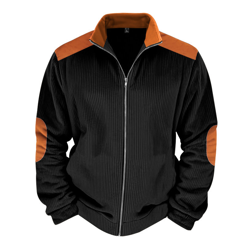 Men’s Quilted Jacket – Regular Fit – Zipper Front – Ribbed Texture – Stand Collar