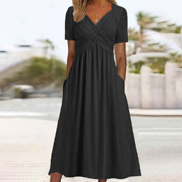 Aria - plain sweetheart neck short sleeves casual dress