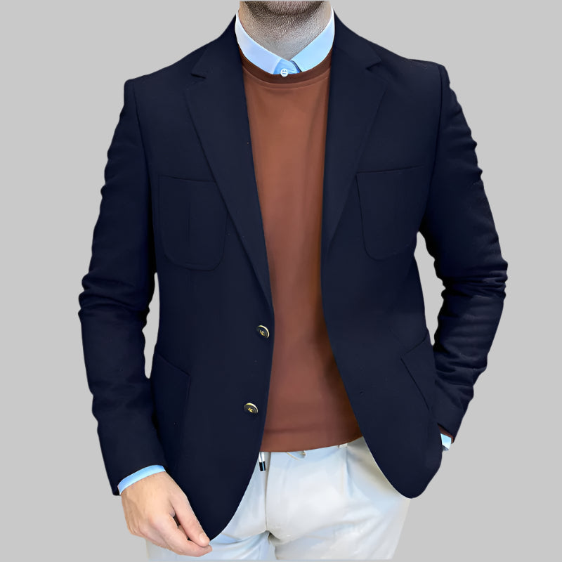 Men’s Blazer – Slim Tailored Fit – Wool Blend – Double-Breasted – Notch Lapel