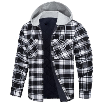 Men's autumn/winter plaid cotton coat with hood