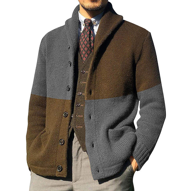 Men’s Cardigan – Relaxed Fit – Knit Wool Blend – Shawl Collar – Button Front – Patch Pockets