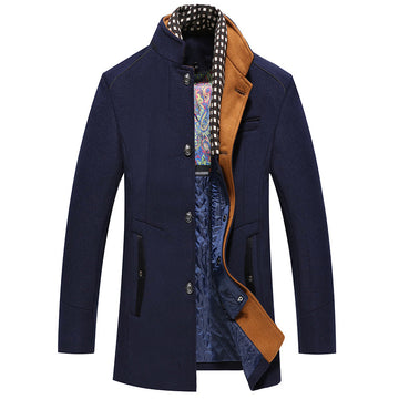 Men's mid-length windbreaker with detachable scarf coat