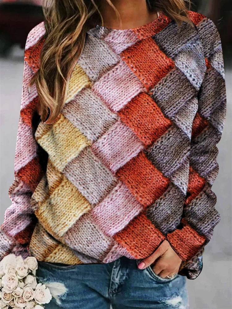 Women's patchwork print sweater for colorful cozy days