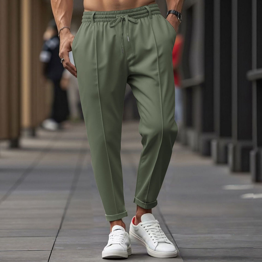 Men’s Jogging Pants – Cotton Blend – Straight Leg – Elastic Waist – Full Length