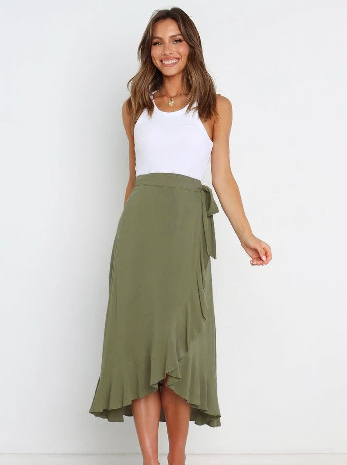 Charlotte - asymmetrical wrapped ruffle midi skirt