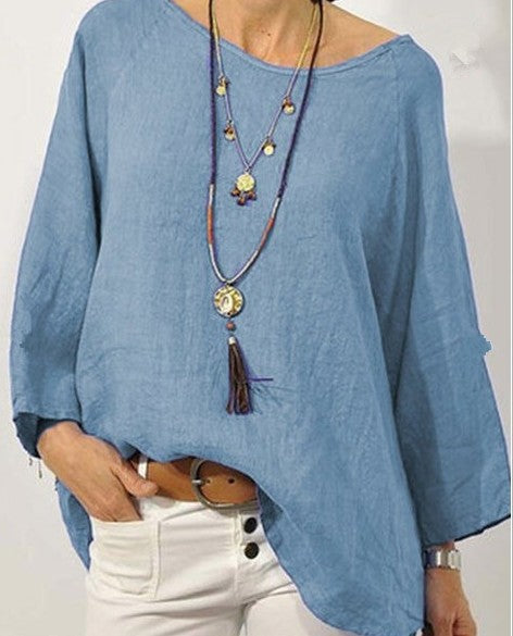 Women’s Casual Top – Cotton – Loose Fit – 3/4 Sleeve Round Neck Breathable