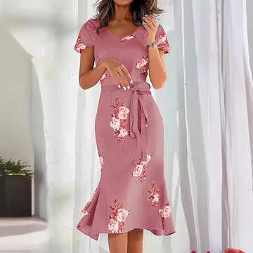 Penelope - crew neck short sleeves floral printed midi dress