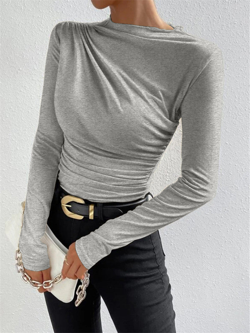 Amier - asymmetric collar draped long sleeve shirt