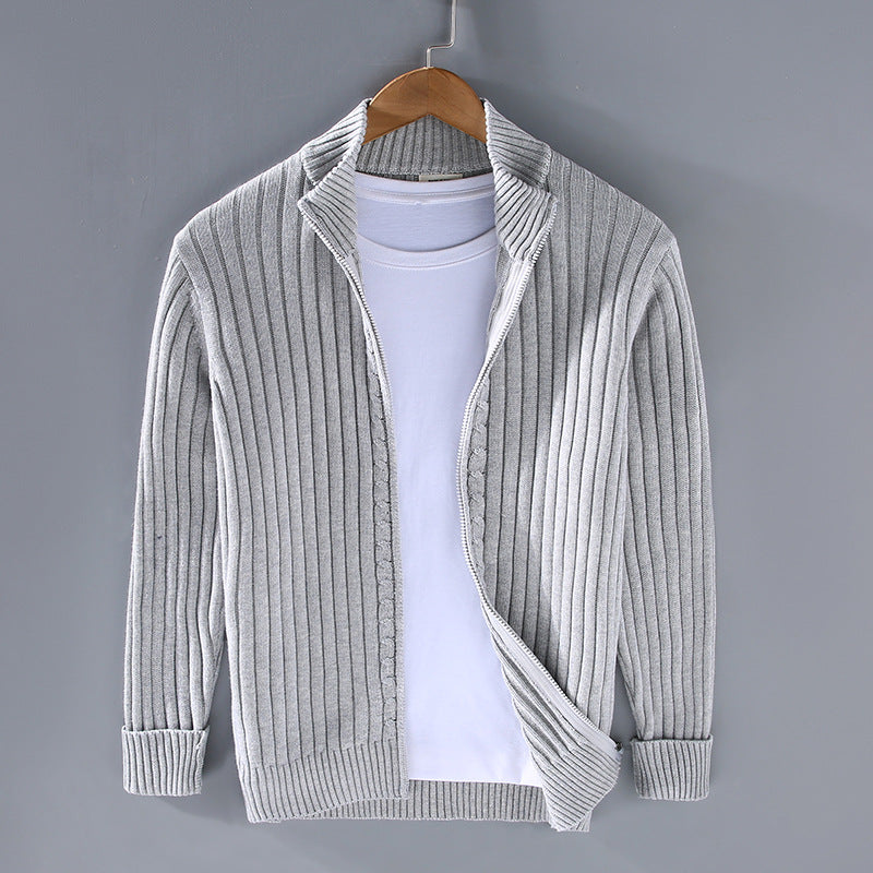 Men's high-collar knit cardigan