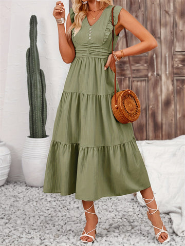 Inna -ruffle hem sleeveless midi dress