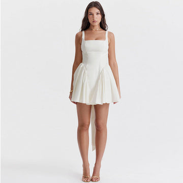 Women’s Mini Dress – Slim Fit – Spaghetti Straps – Low Back – Square Neckline – Lightweight Woven