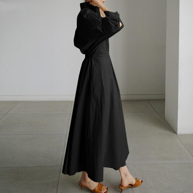 Women's Trench Coat Dress - Long Flared Silhouette - Classic Collar - Side Pockets