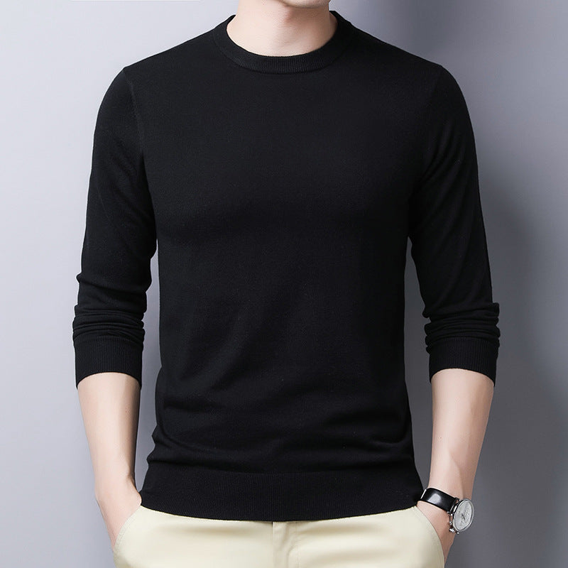 Men’s Long-Sleeve T-Shirt – Slim Fit – Silk Wool Feel – Ribbed Neck and Cuffs