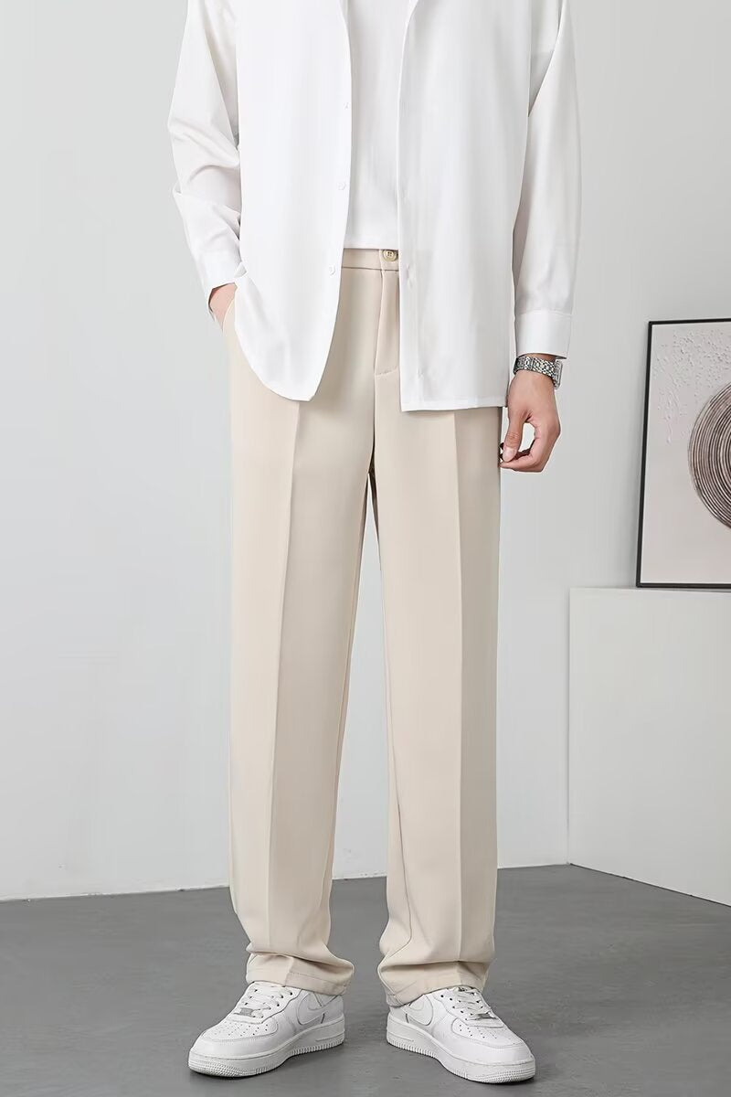 Men’s Slim Fit Trousers – Lightweight Breathable Fabric – Ankle Length – Flat Front