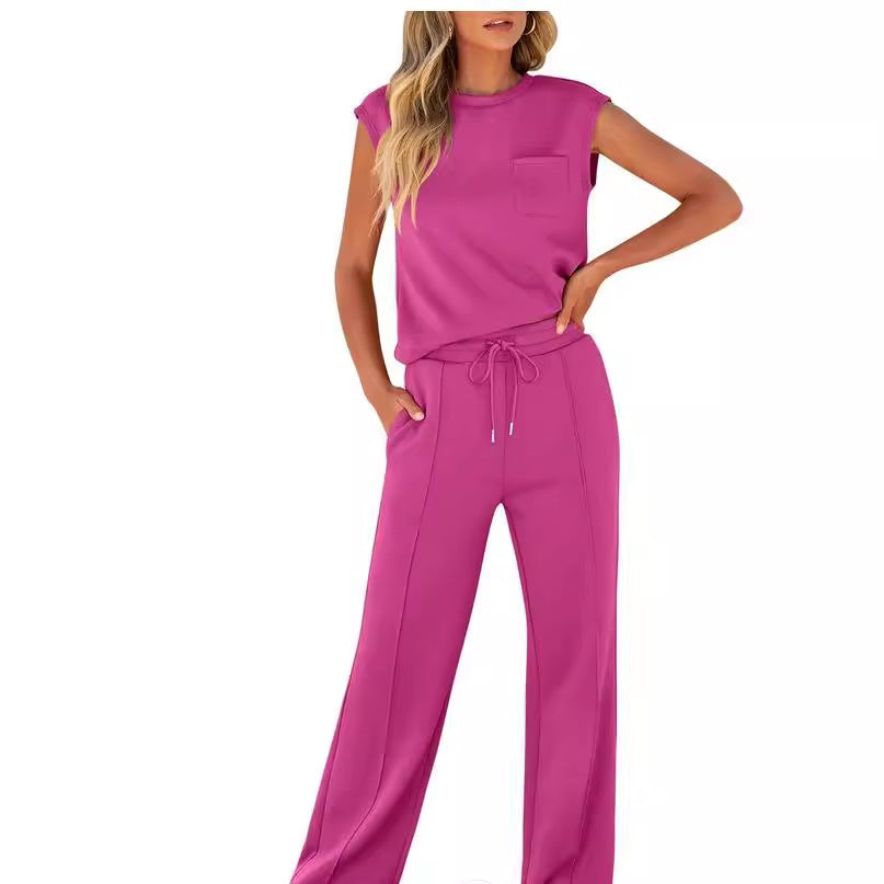 Women’s Two-Piece Set – Sleeveless Top and Full-Length Pants – Relaxed Fit – Soft Fabric