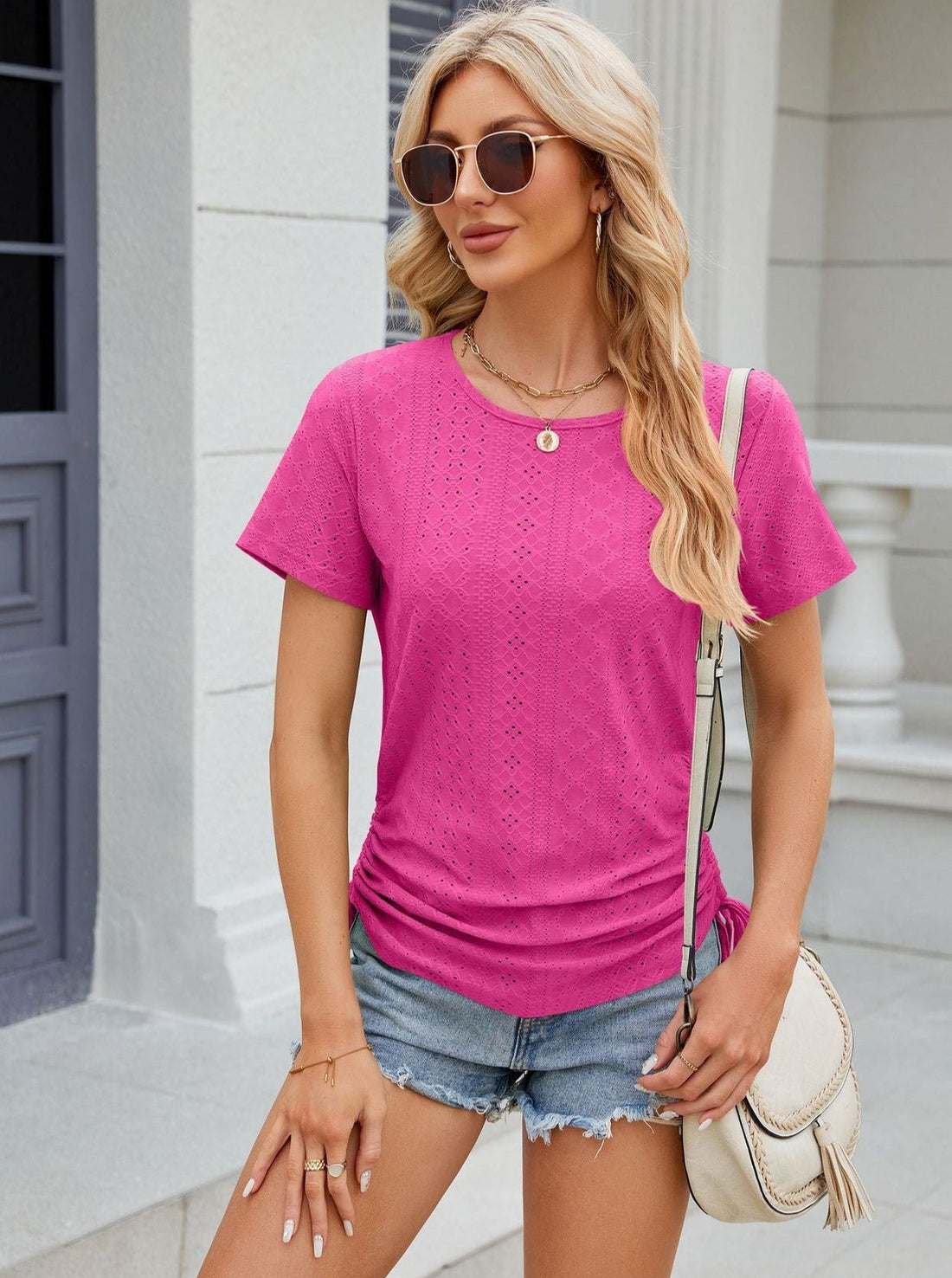 Barbie - pink round neck loose drawstring short sleeves shirt