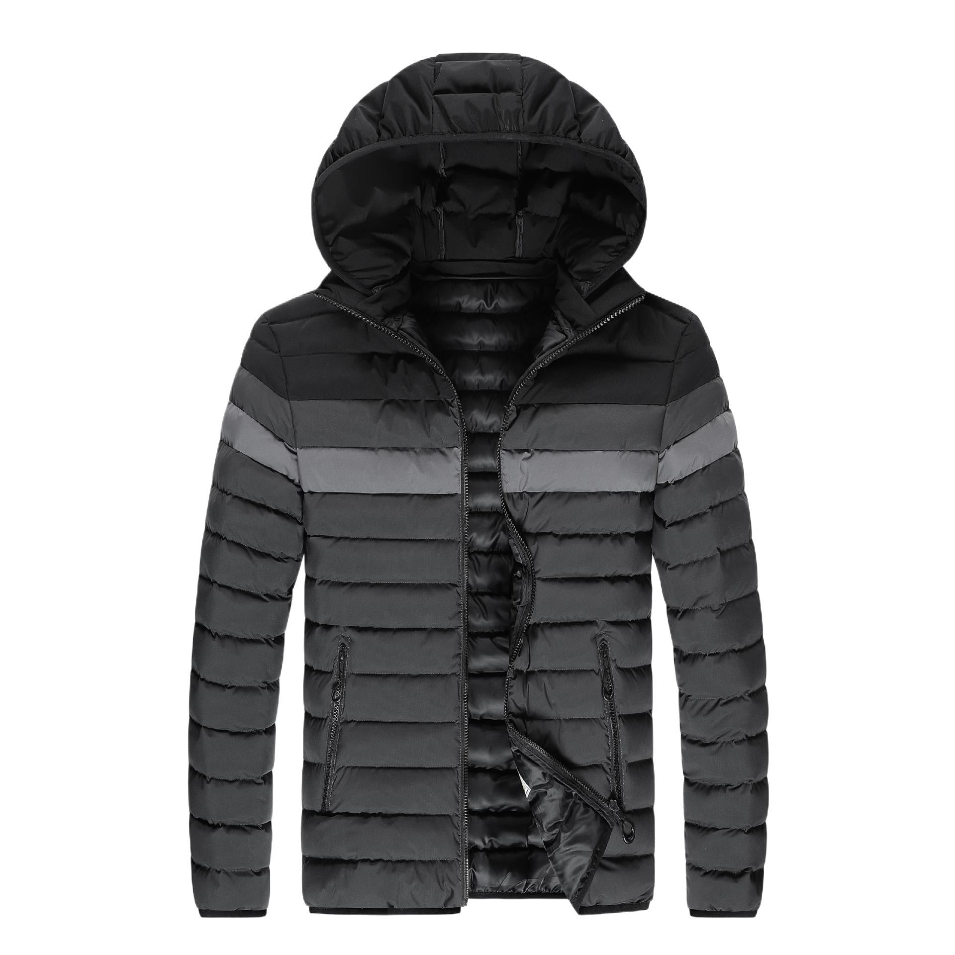 Men's color-block winter puffer jacket with hood for men