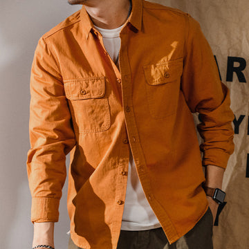 Men’s Button-Up Shirt – Linen – Relaxed Fit – Long Sleeve – Chest Pockets – Casual