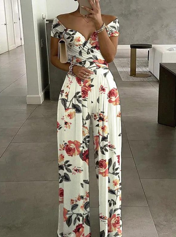 Women's off-shoulder floral print jumpsuit