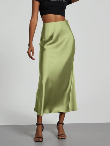 Amelie High-Waisted Satin Midi Skirt | Flowy Elegant Silhouette