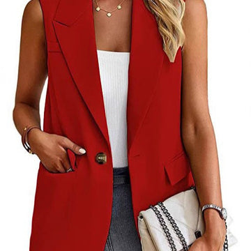 Women’s Blazer Vest – Tailored Fit – Sleeveless – Notched Lapel – Flap Pockets