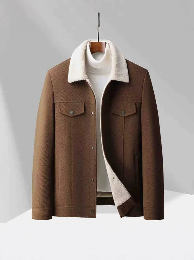 Men’s Jacket – Tailored Fit – Velvet Texture – Wool Lined Collar – Button Front Lapel