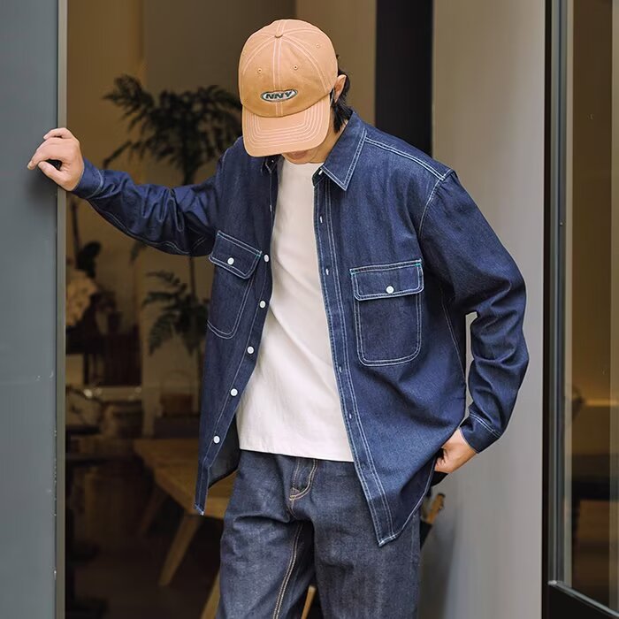 Men's Button Down Denim Shirt - Casual Long Sleeve