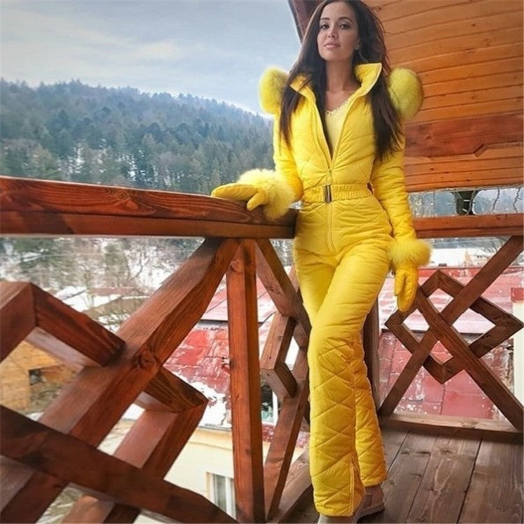 Women's Ski Suit - One Piece - Belted Waist - Flared Pants - Winter Outerwear