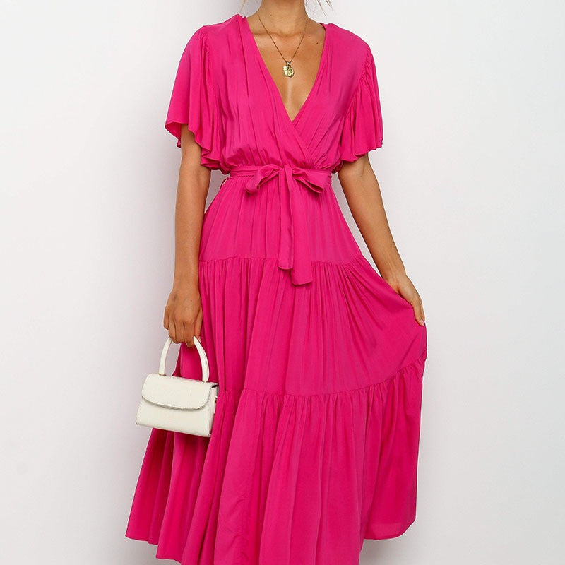 Sheina - Glamorous Solid Color Maxi Dress