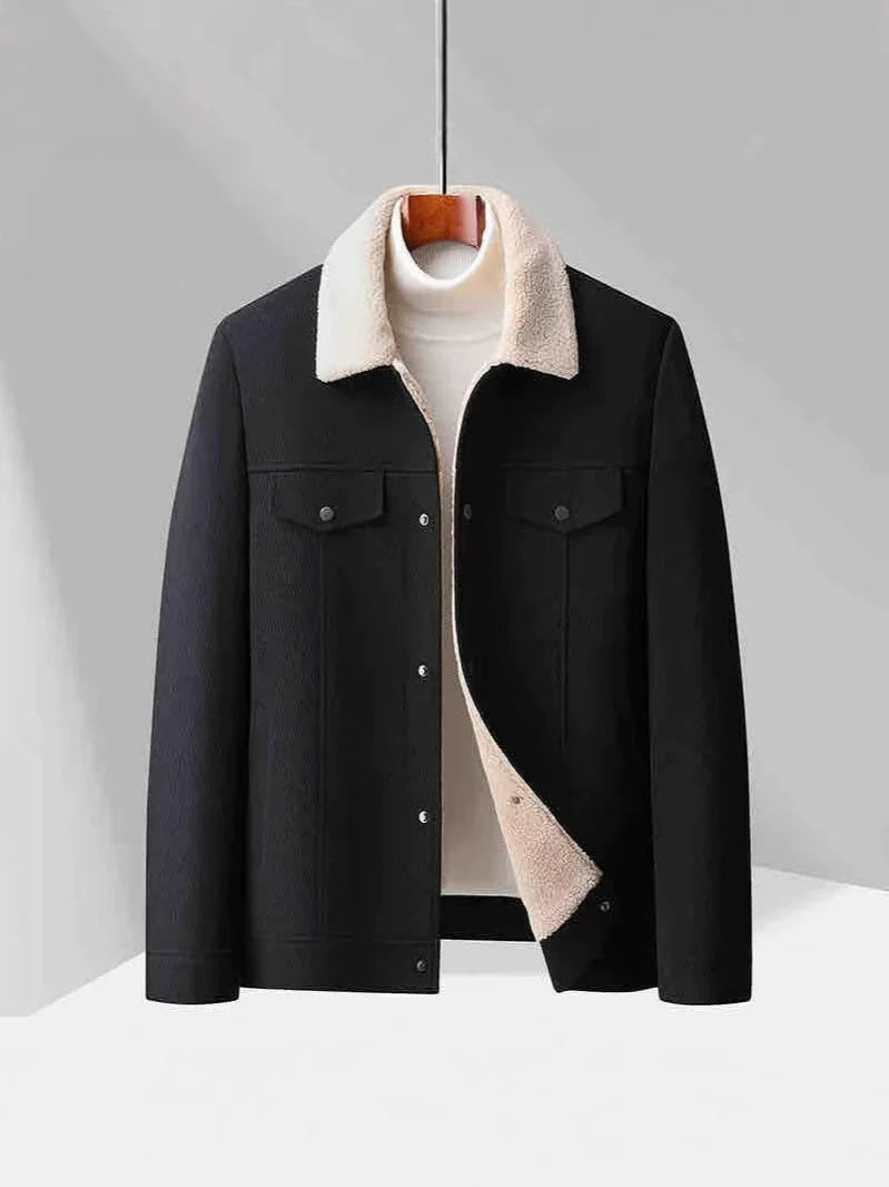 Men’s Jacket – Tailored Fit – Velvet Texture – Wool Lined Collar – Button Front Lapel