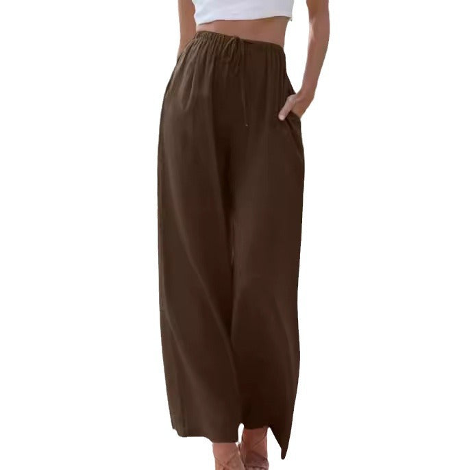 Women’s Wide-Leg Pants – Linen Blend – Relaxed Fit – Drawstring Waist – Full Length