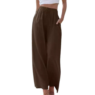 Women’s Wide-Leg Pants – Linen Blend – Relaxed Fit – Drawstring Waist – Full Length