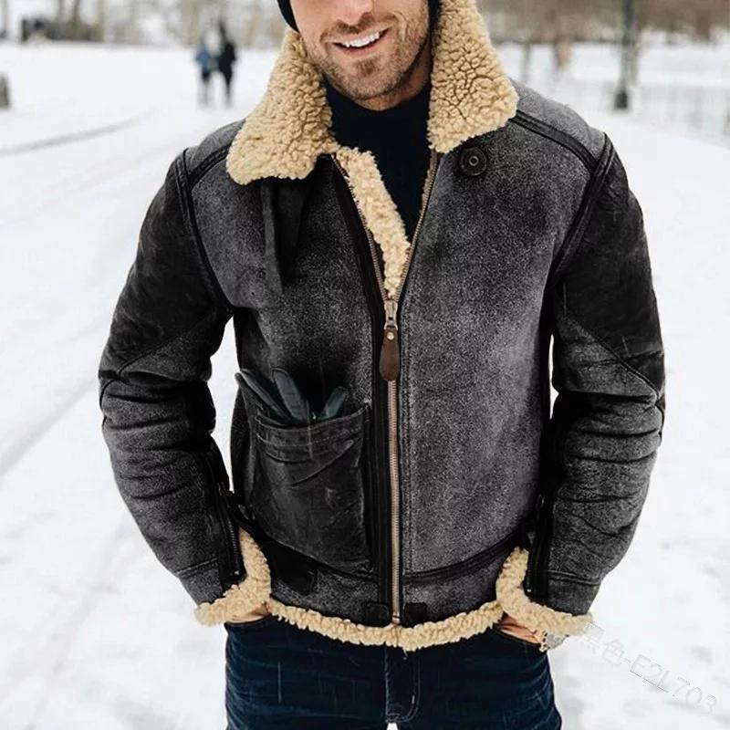 Men's vintage shearling leather jacket for rugged warmth