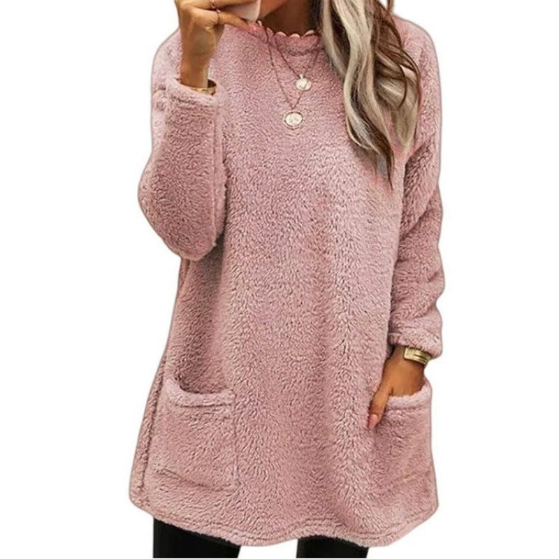 Women’s Sweater – Plush Oversized Fit – Long Sleeve – Tunic Length with Pockets